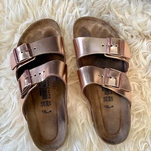 Rose Gold Leather, Arizona Birkenstocks, Size 38